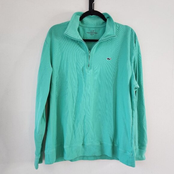 Vineyard Vines Teal Green Quarter Zip Pullover Sweater Sweatshirt Men's L - Picture 1 of 7